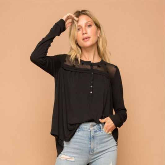 Haley Mesh Star Henley - The Graphic Tee