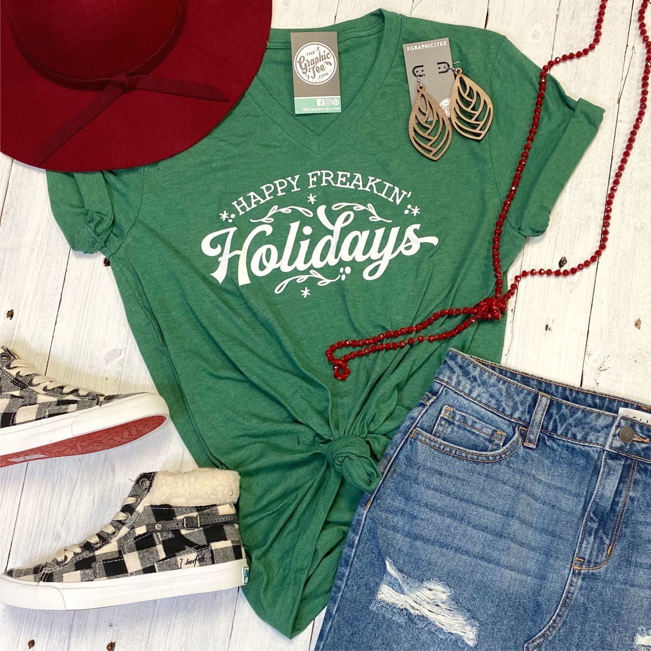 Happy Freakin' Holidays - V-Neck Tee - The Graphic Tee