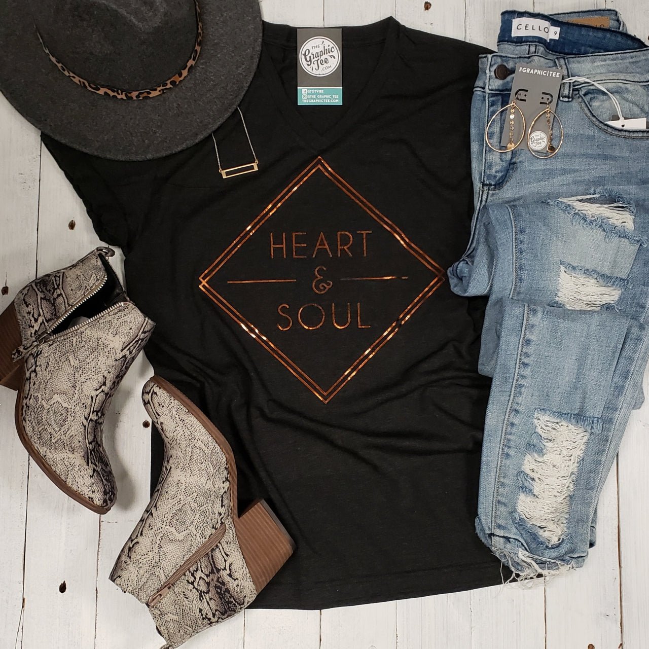 Heart and Soul V Neck Short Sleeve Unisex Tee - The Graphic Tee