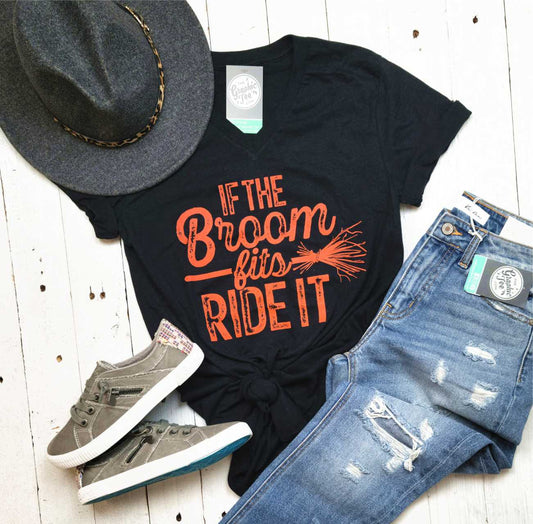 If The Broom Fits Ride It V Neck Black - The Graphic Tee