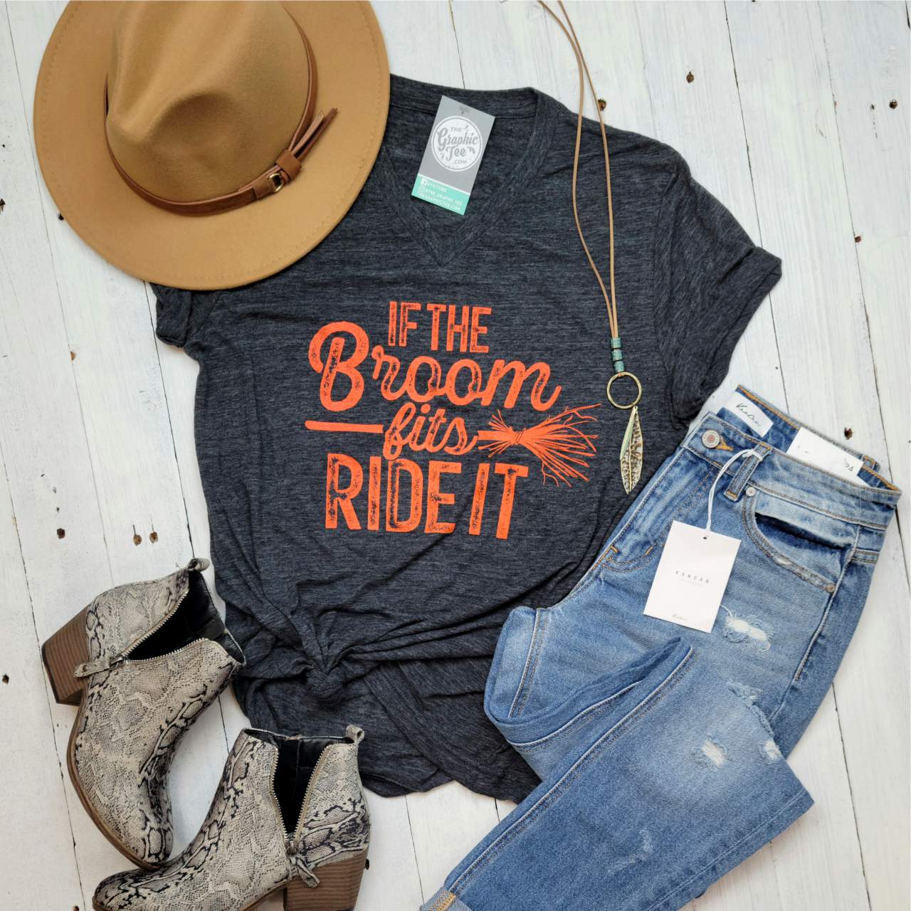 If The Broom Fits Ride It V Neck Slub Tee - The Graphic Tee