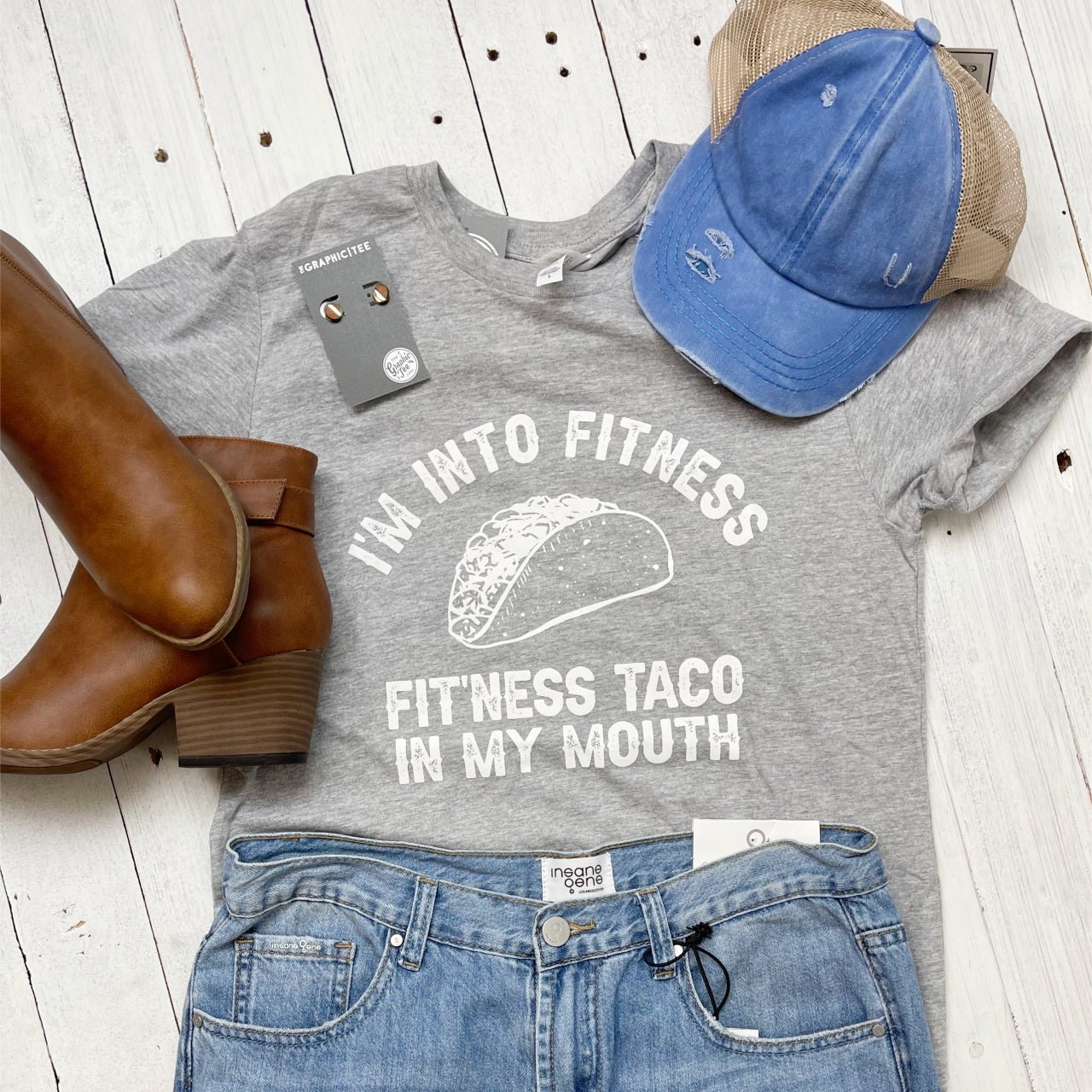 I'm Into Fitness Taco Crew Neck Gray Short Sleeve Graphic Tee - The Graphic Tee