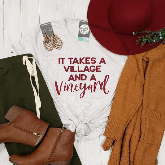 It Takes a Village and a Vineyard Unisex V-Neck Tee - The Graphic Tee