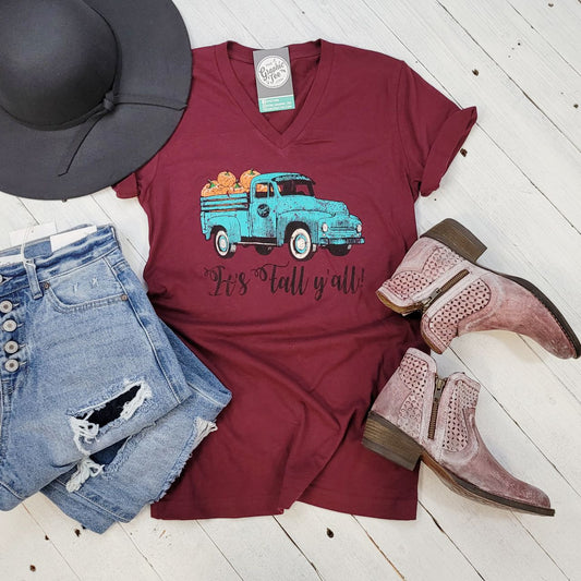 It's Fall Y'all V Neck Tee - The Graphic Tee