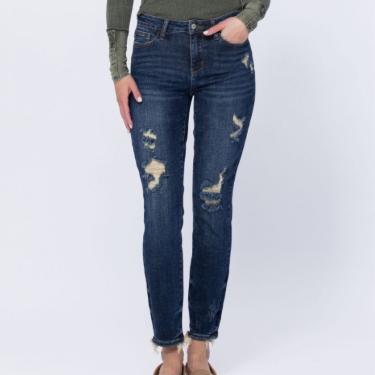 Judy Blue Destroyed Mid-Rise Relaxed Jeans - The Graphic Tee