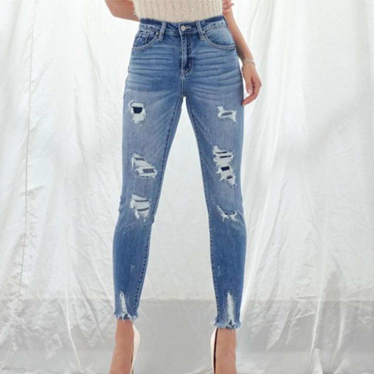 Kancan Patch High Rise Distressed Ankle Skinny - The Graphic Tee