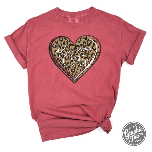 Kansas City Leopard Heart Crimson Pigment Dyed Short Sleeve Tee - The Graphic Tee