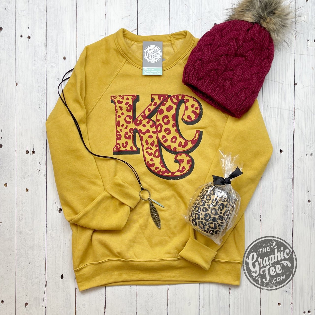 KC Cheetah Heather Mustard Sponge Fleece Crew Neck Sweatshirt - The Graphic Tee