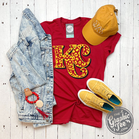 KC Cheetah Red V-Neck Tee - The Graphic Tee