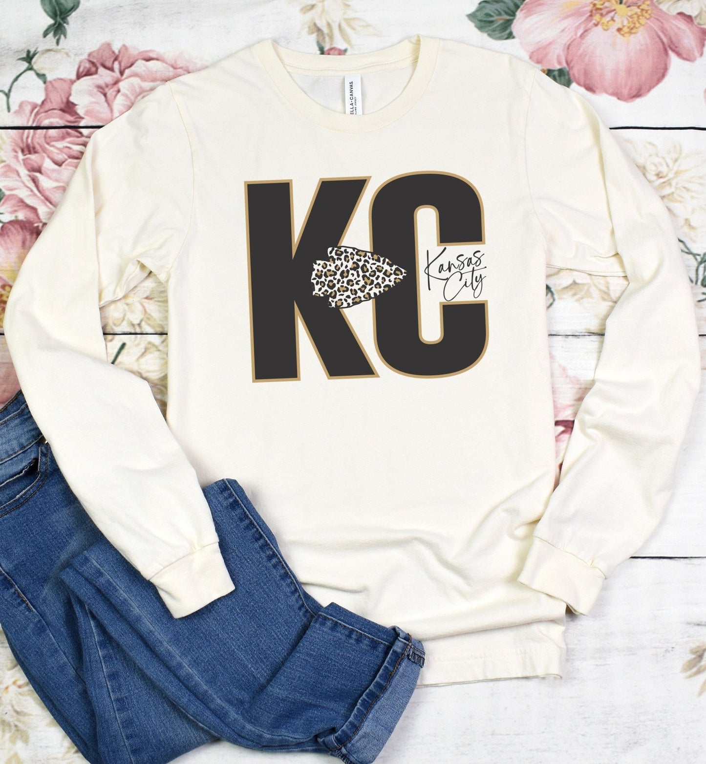 KC Leopard Natural Heather Long Sleeve Tee - The Graphic Tee