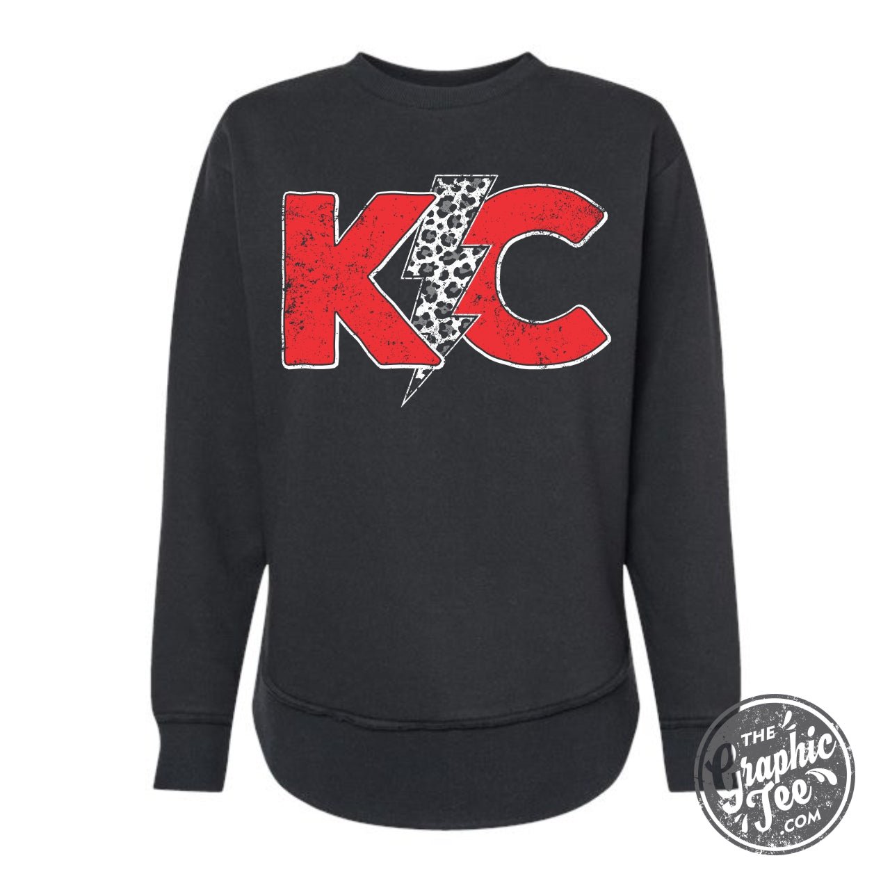 KC Lightning Bolt Black Curved Hem Women's Fleece Sweatshirt - The Graphic Tee