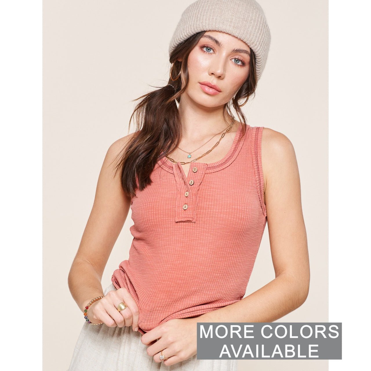 Kealy Henley Ribbed Tank Top - The Graphic Tee