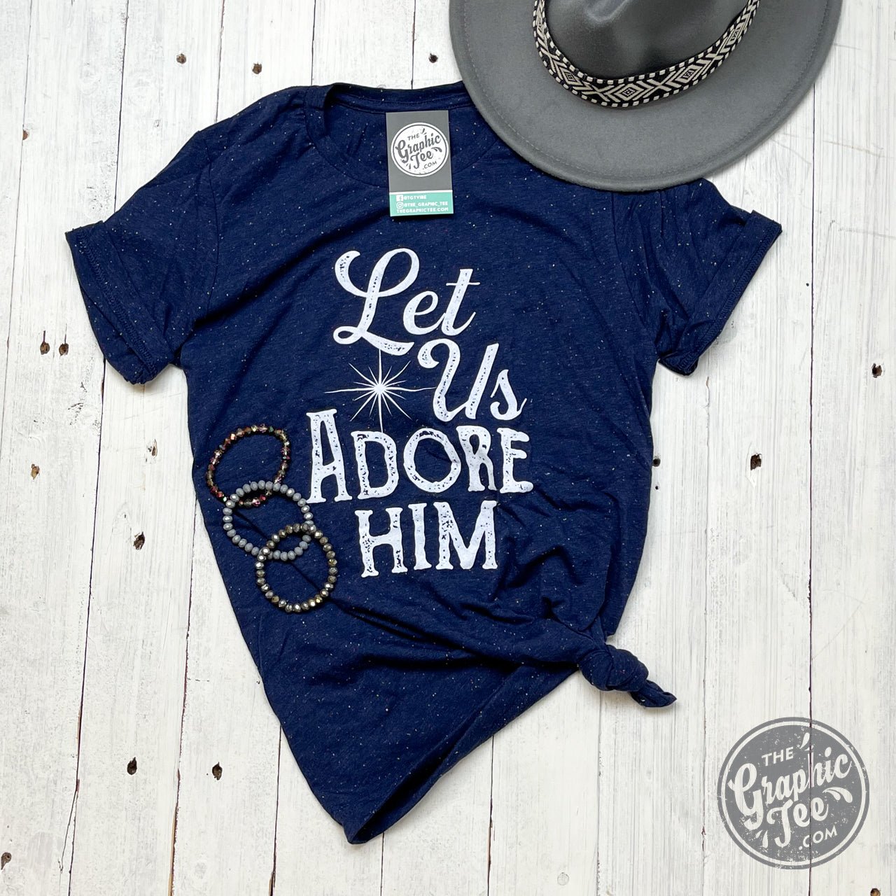 Let Us Adore Him - Navy Speckled Tee - The Graphic Tee