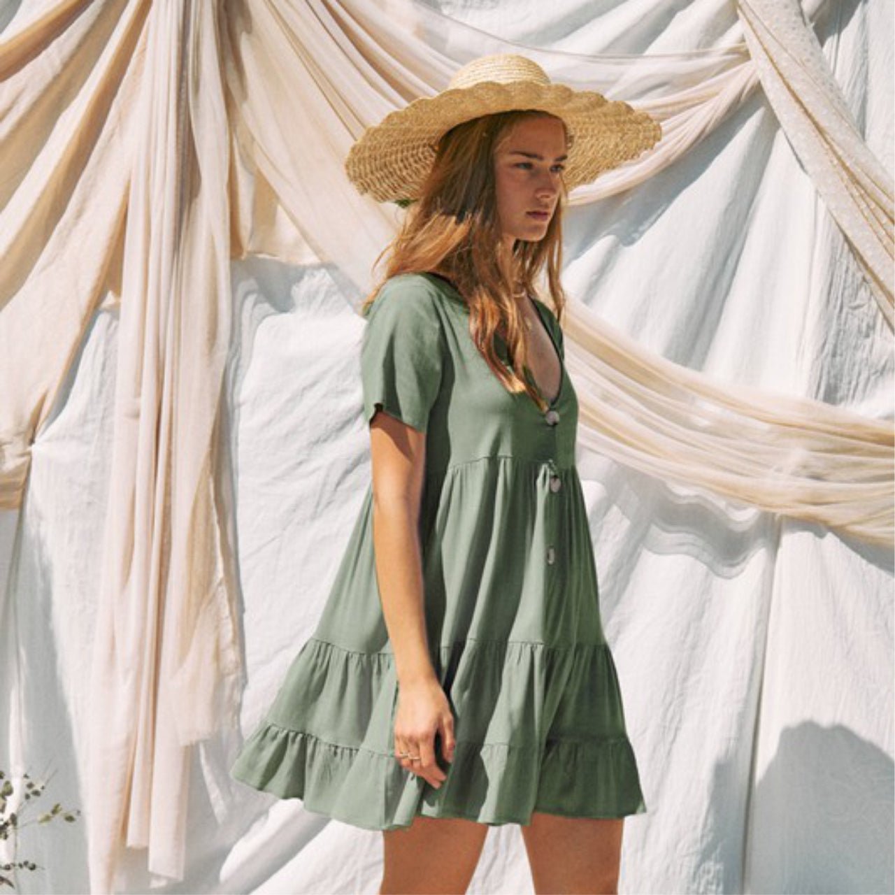 Lilly Linen Button Down Tiered Dress - The Graphic Tee