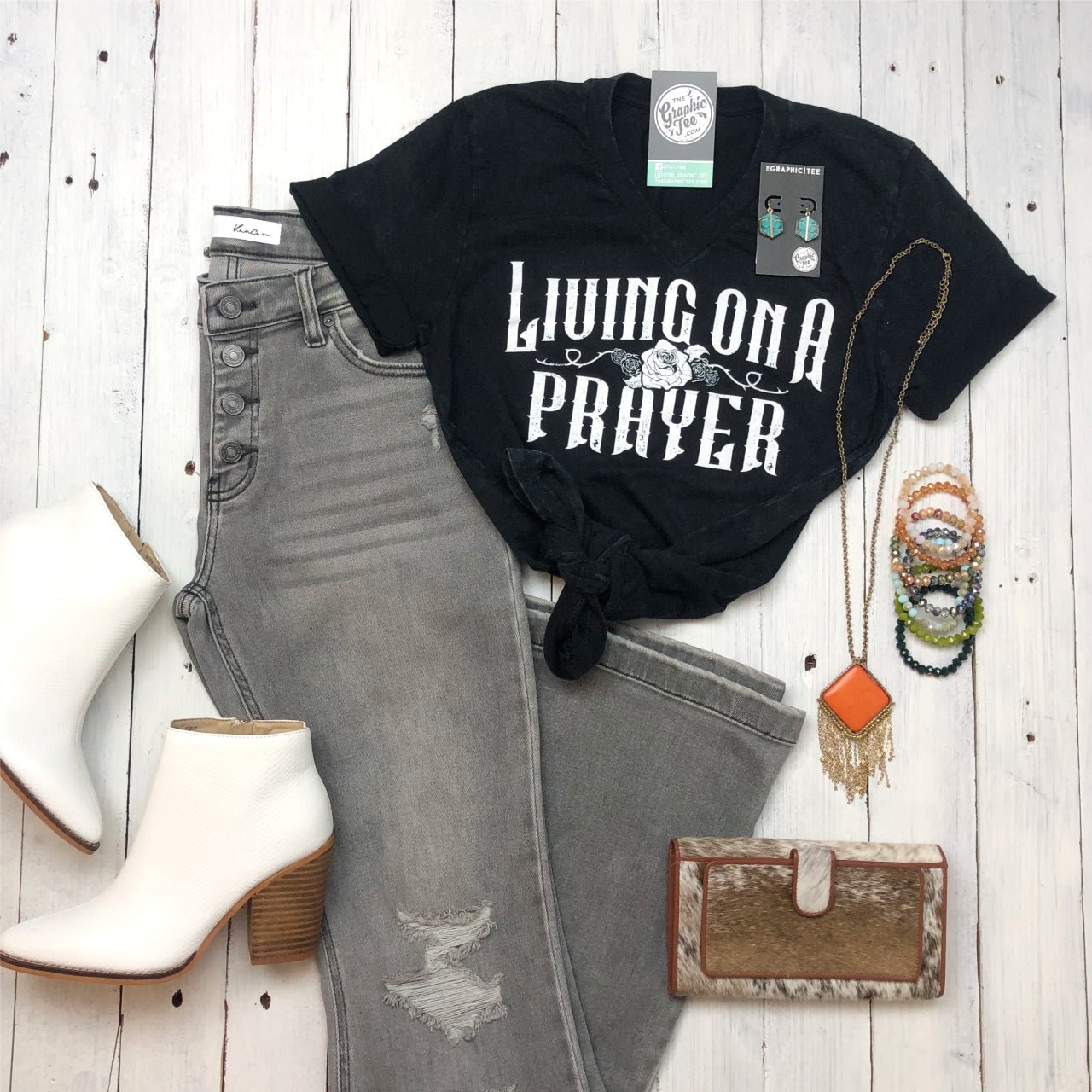 Living On A Prayer V Neck Tee - The Graphic Tee