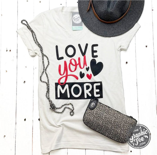 Love you More V-Neck Vintage White Short Sleeve Tee - The Graphic Tee