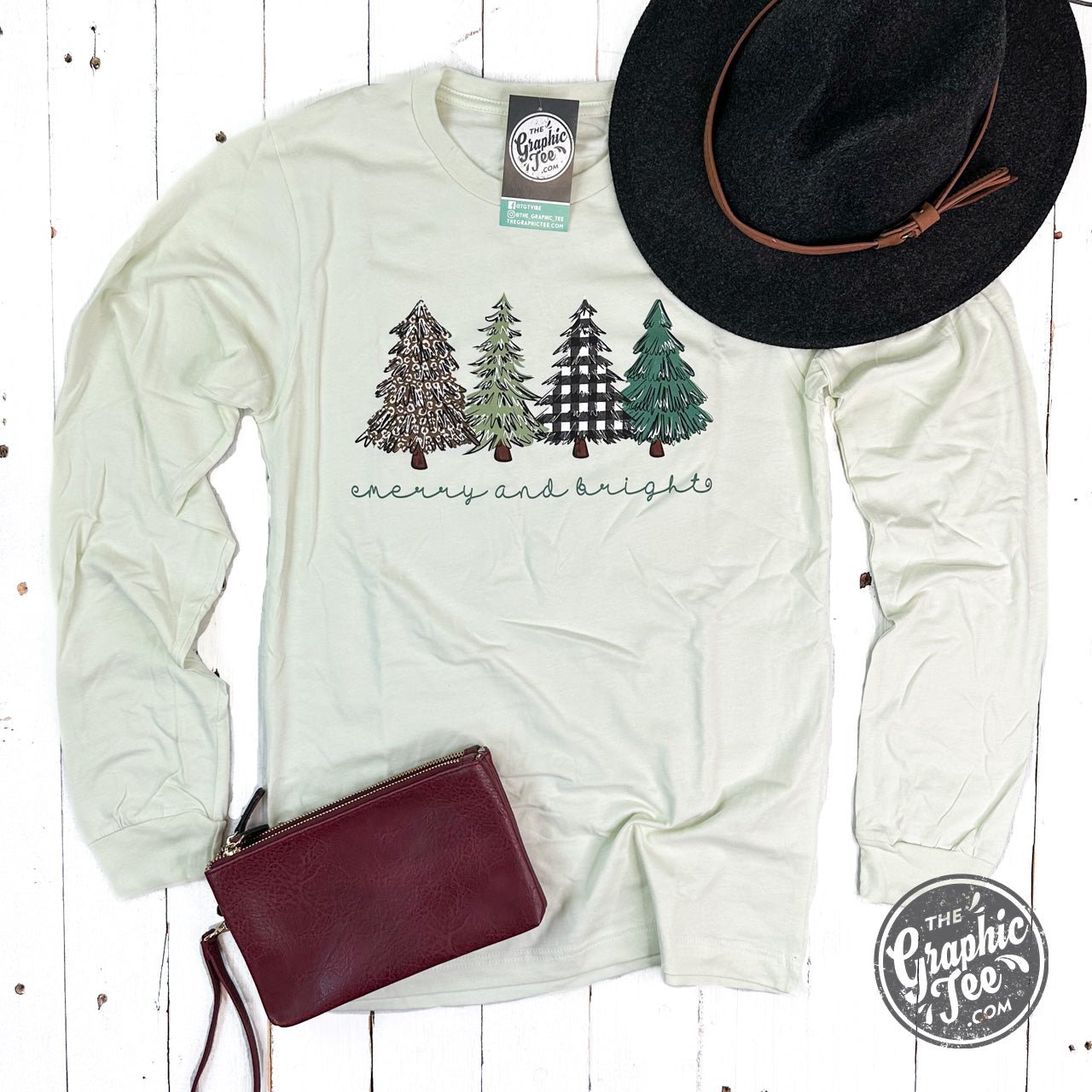 Merry and Bright Trees Long Sleeve Unisex Tee - The Graphic Tee