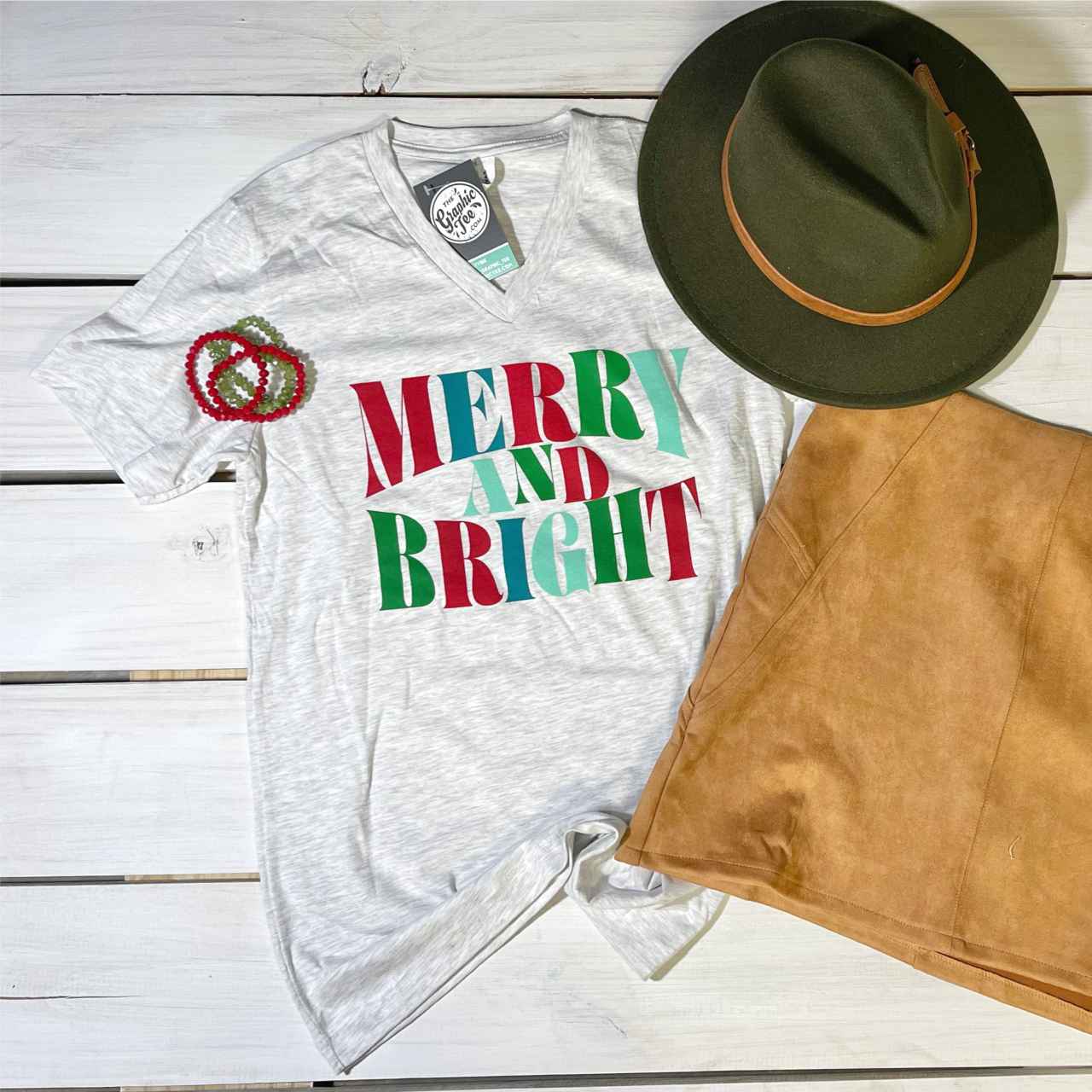 Merry and Bright - V-Neck Tee - The Graphic Tee