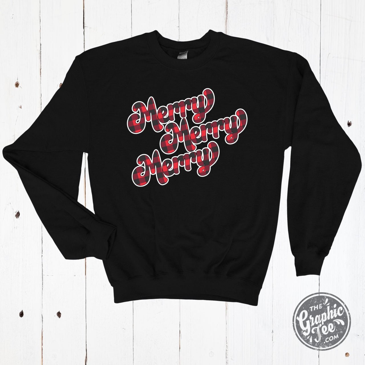 Merry Buffalo Plaid Crewneck Sweatshirt - The Graphic Tee