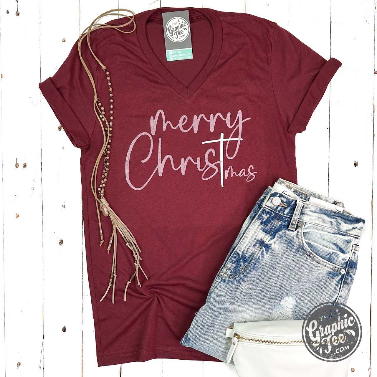 Merry ChrisTmas Heather Cardinal V Neck Short Sleeve Unisex Tee - The Graphic Tee