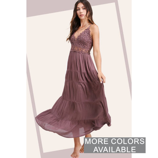 Mila Maxi Dress With Crochet Lace Trim - The Graphic Tee