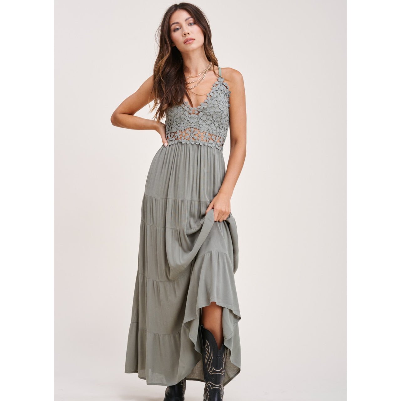 Mila Maxi Dress With Crochet Lace Trim - The Graphic Tee