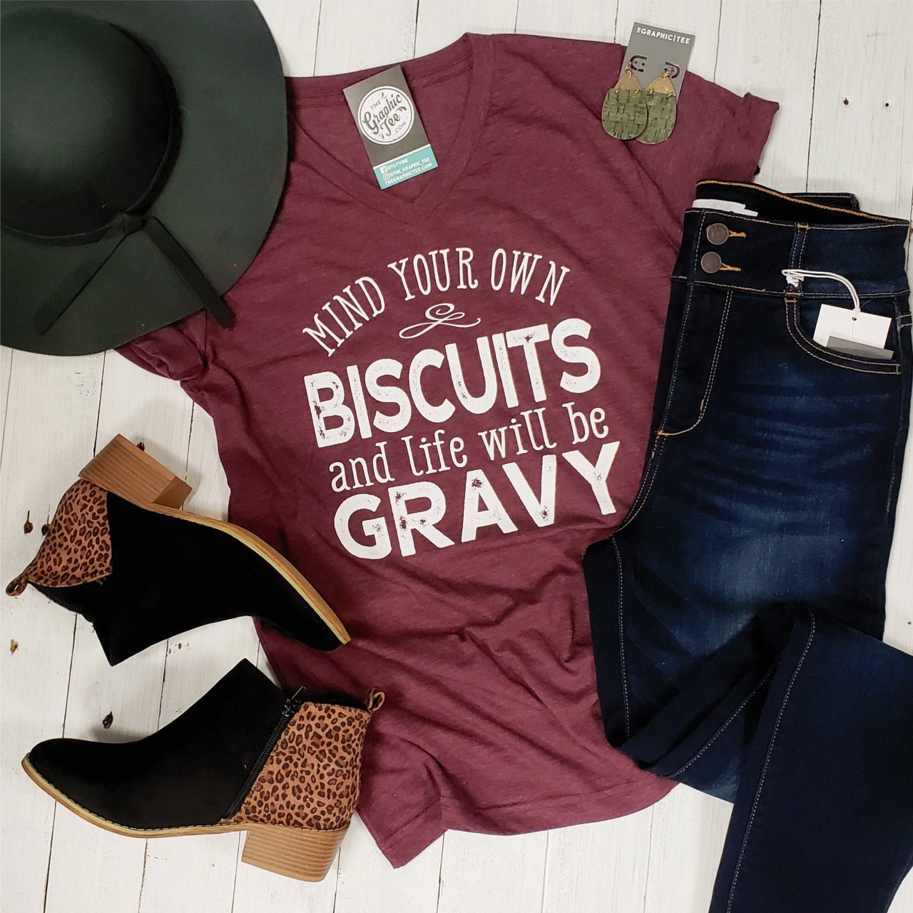 Mind Your Own Biscuits - V-Neck Tee - The Graphic Tee