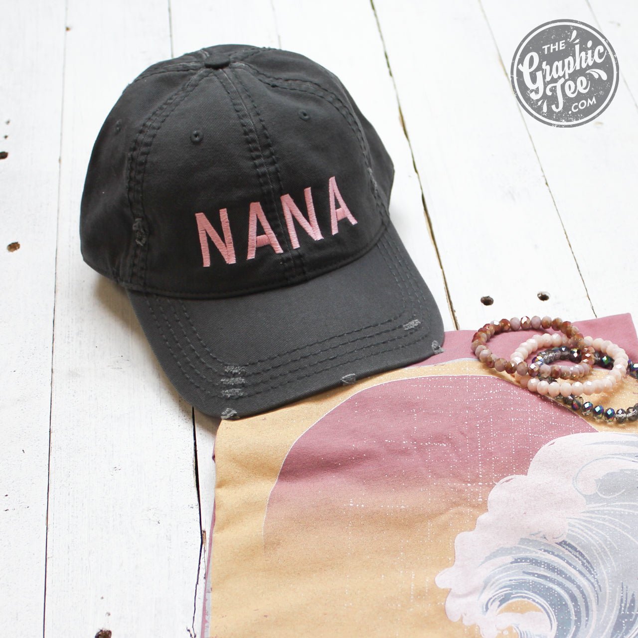 Nana - Charcoal Distressed Canvas Hat - The Graphic Tee