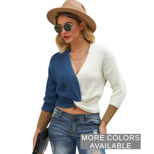 Naomi Front Knot Color Block Sweater - The Graphic Tee