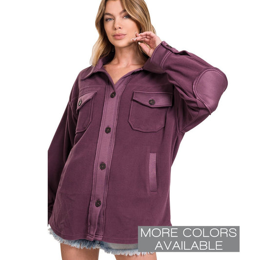 Natalie Solid Fleece Shacket - The Graphic Tee