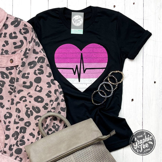 Ombre Heart Beat Black Short Sleeve Tee - The Graphic Tee