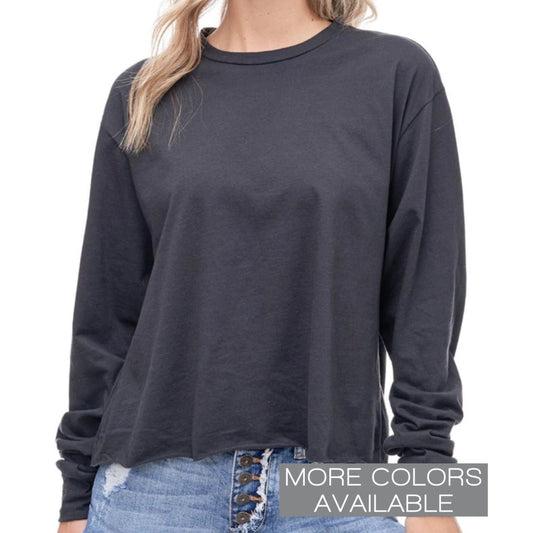 Rayne Raw Hem Long Sleeve Crop Top - The Graphic Tee