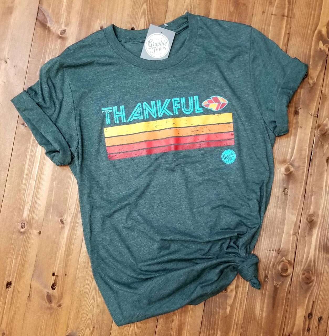 Retro Thankful - Heather Forest Tee - The Graphic Tee