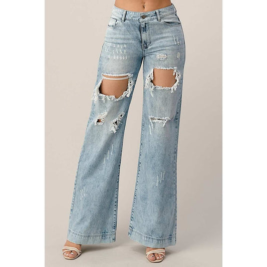 Ryleigh Distressed Wide Leg Jeans - The Graphic Tee