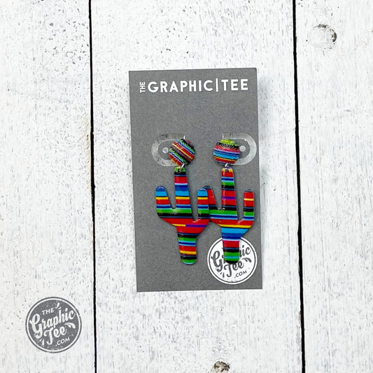 Serape Dangle Cactus Earrings - The Graphic Tee