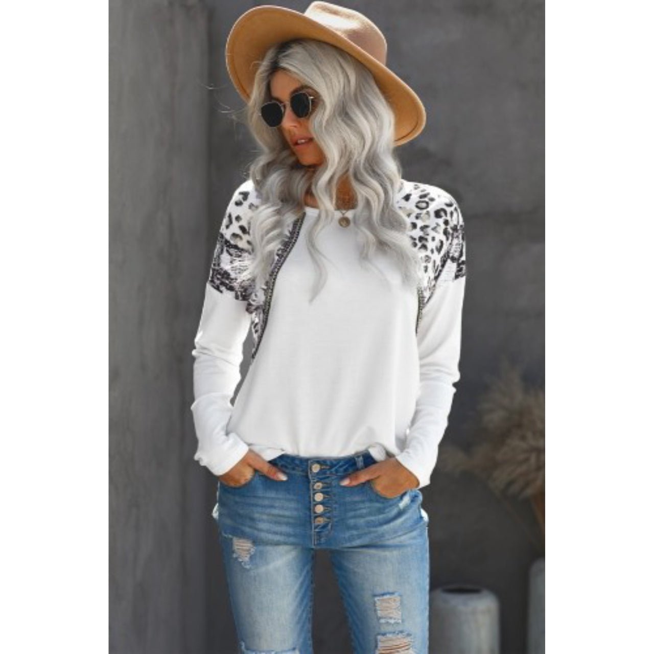 Shay Leopard and Snakeskin Detail Long Sleeve Top - The Graphic Tee