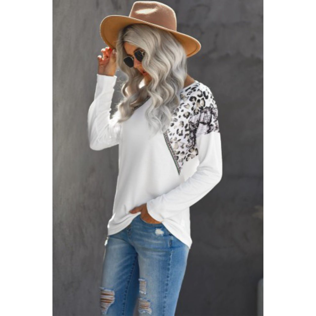 Shay Leopard and Snakeskin Detail Long Sleeve Top - The Graphic Tee