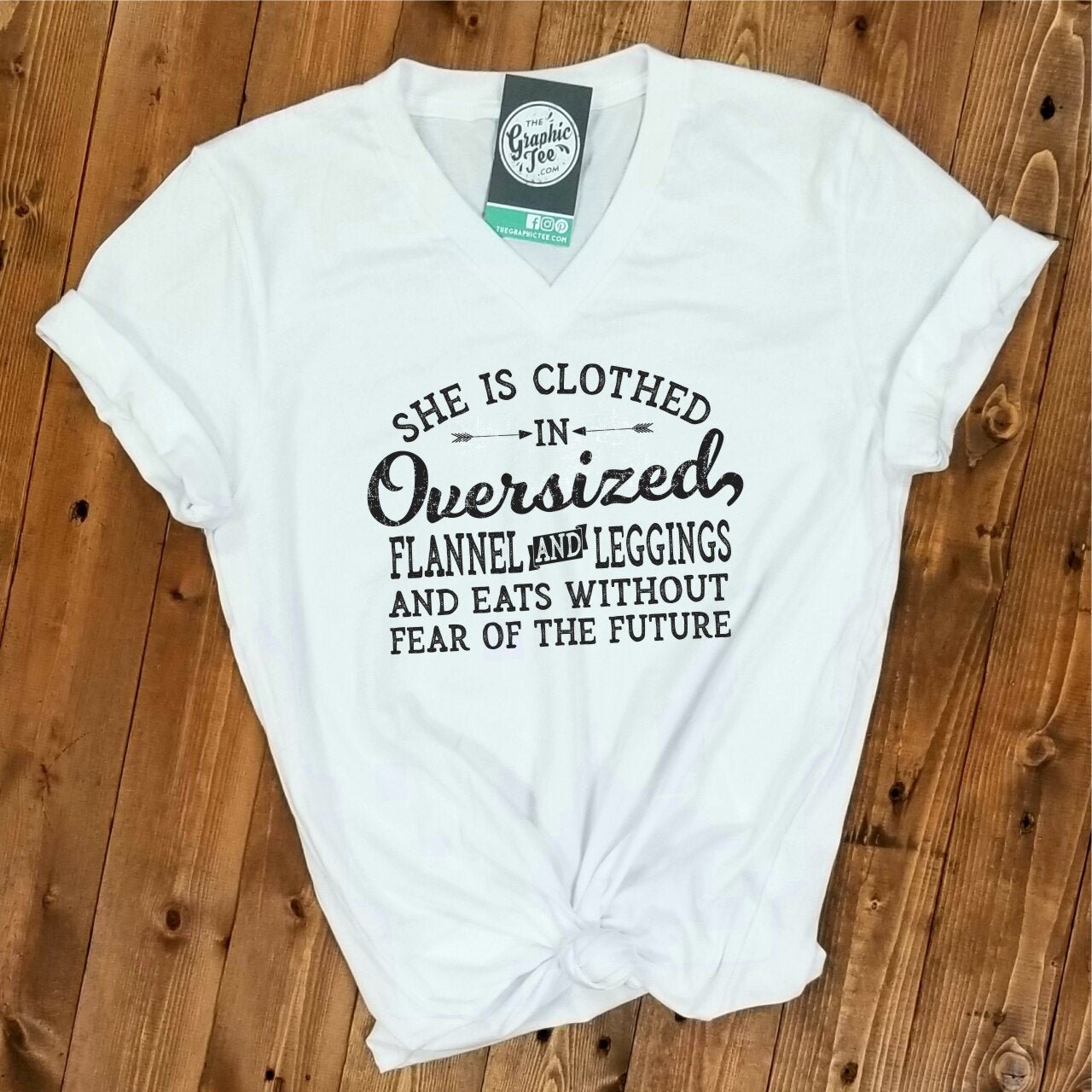 She is Clothed in Oversized Flannel and Leggings... - V-Neck Tee - The Graphic Tee