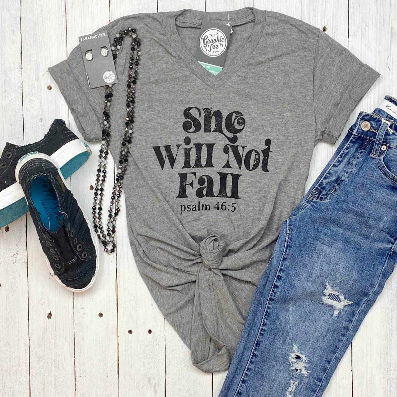 She Will Not Fall - V-Neck Tee - The Graphic Tee