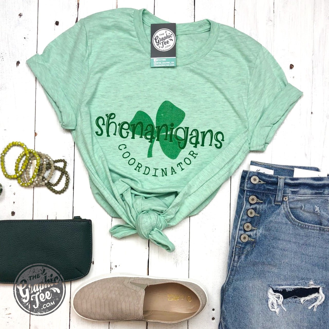 Shenanigans Coordinator Prism Mint Crew Neck Graphic Tee - The Graphic Tee