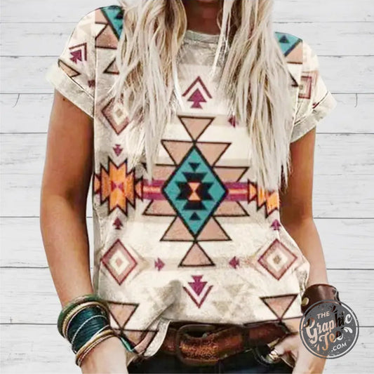 Sierra Aztec Print Short Sleeve Top - The Graphic Tee