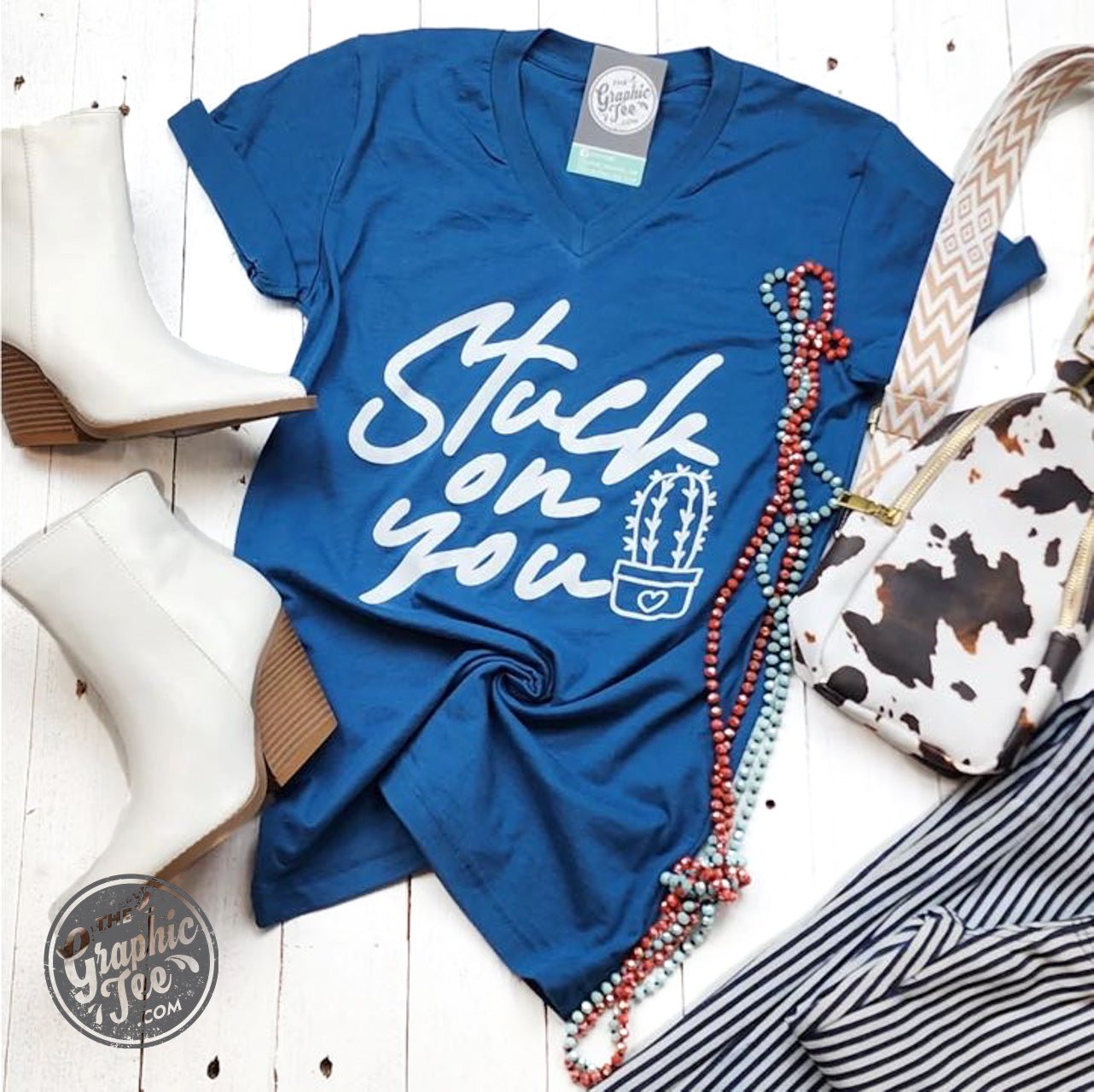 Stuck On You Deep Teal V-Neck Short Sleeve Tee - The Graphic Tee