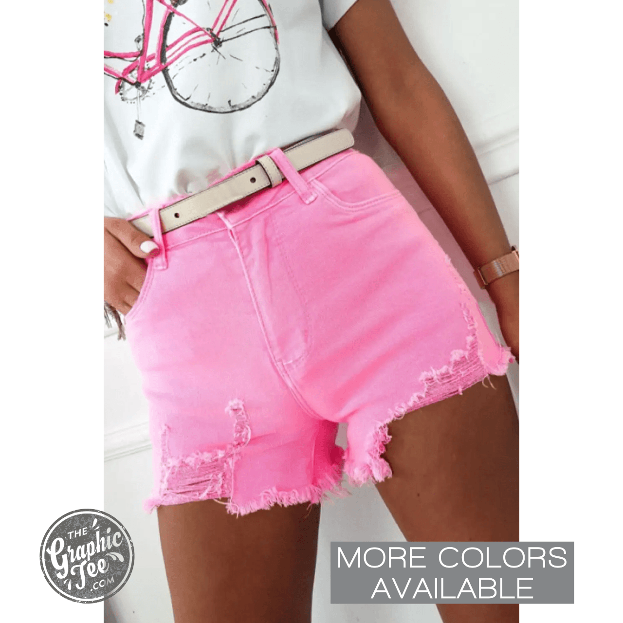 Sugar Mama Denim Solid Color Distressed Shorts - The Graphic Tee
