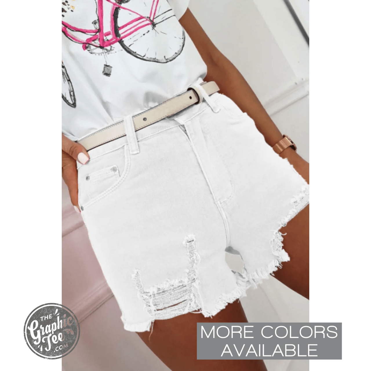 Sugar Mama Denim Solid Color Distressed Shorts - The Graphic Tee