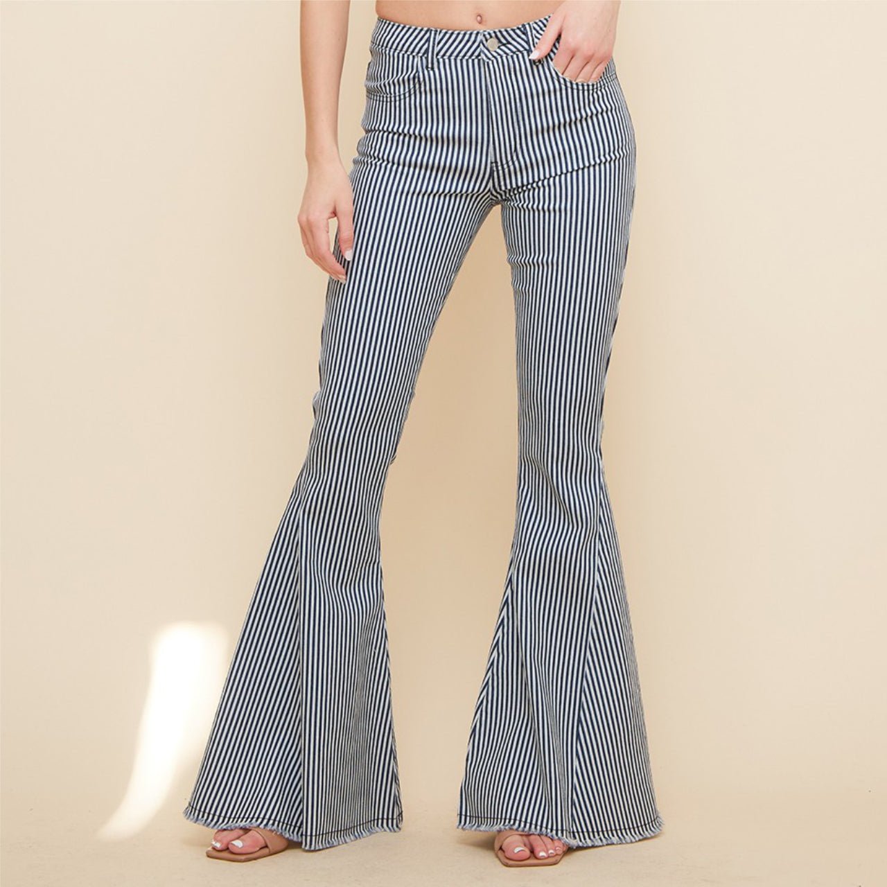 Striped bell clearance bottom jeans