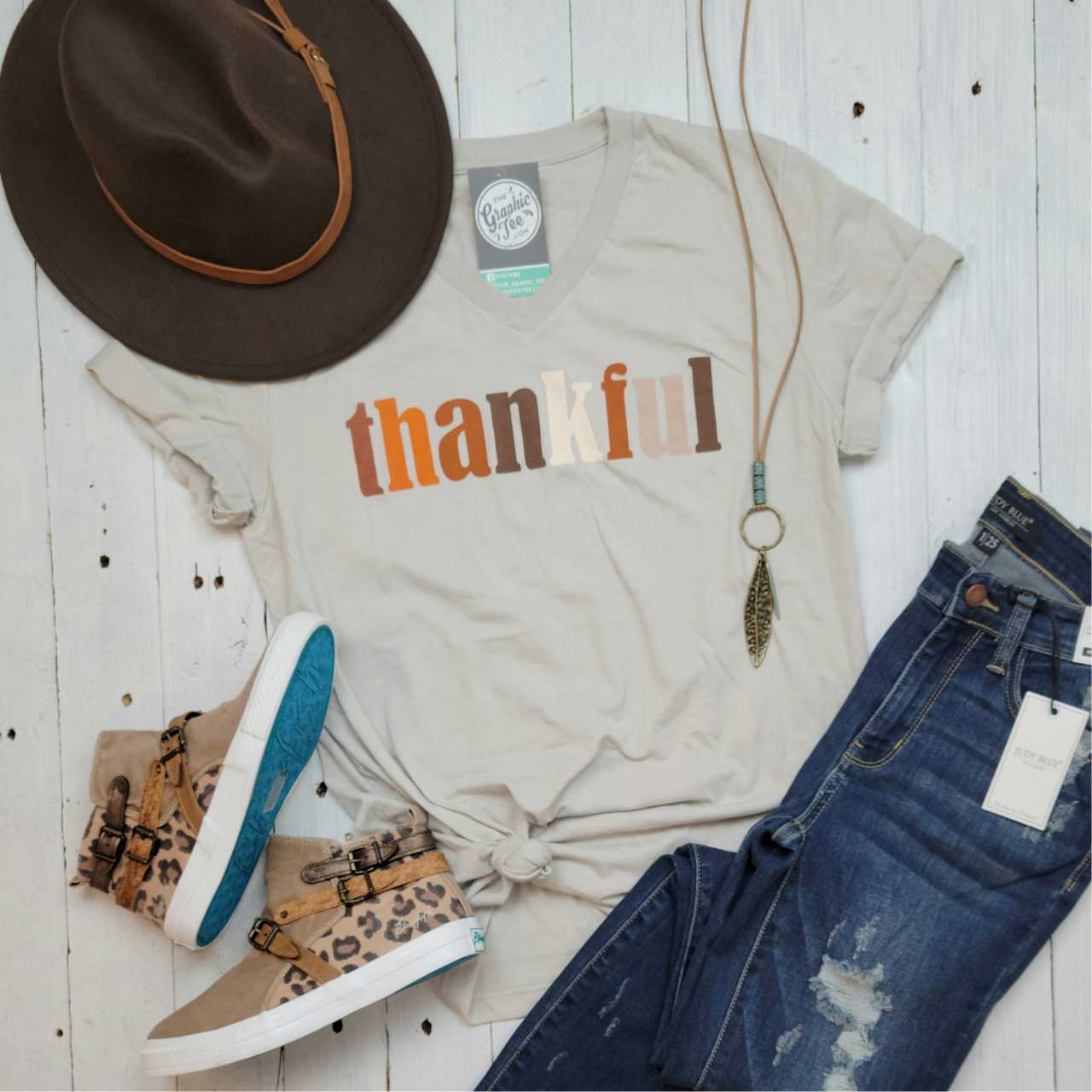 Thankful Multi Color V-Neck Tee - The Graphic Tee