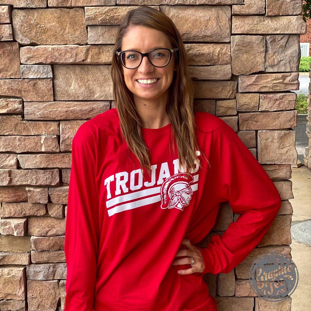 Trojans Double Stripe Red Long Sleeve Tee - The Graphic Tee