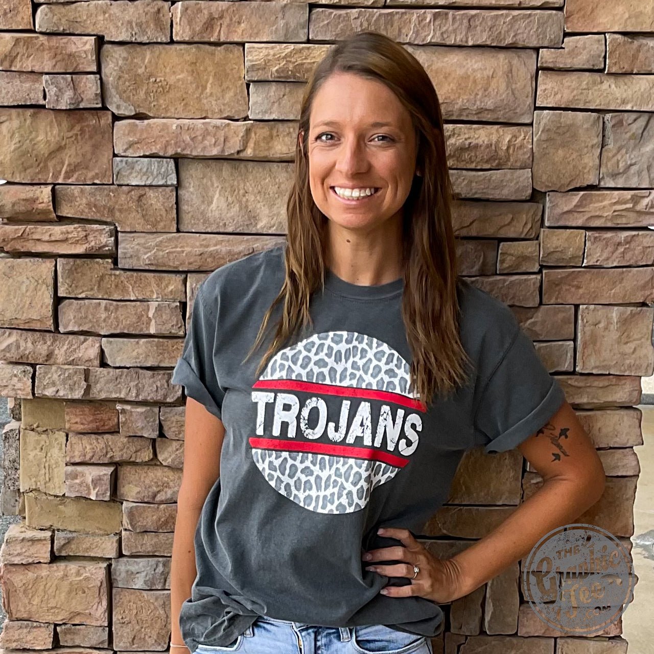 Trojans Grey Leopard Circle Tee - The Graphic Tee