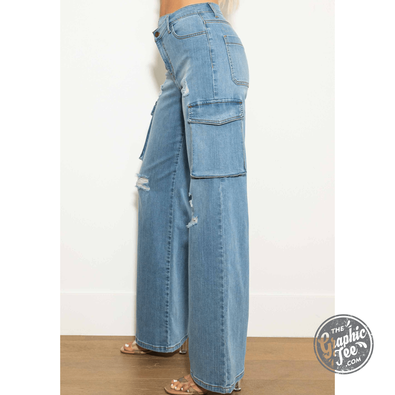 Vibrant Crossed Waist Wide Cargo Jeans - The Graphic Tee