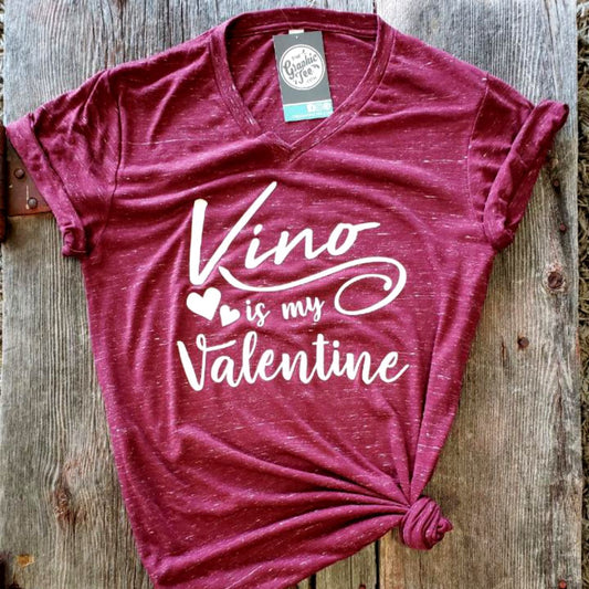 Vino is My Valentine - Maroon Marble V-Neck Tee - The Graphic Tee